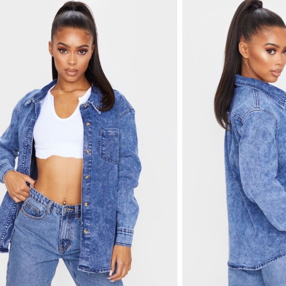Light Blue Wash Acid 90S Oversized Denim Shirt